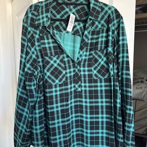 Torrid Black and Teal Plaid Shirt